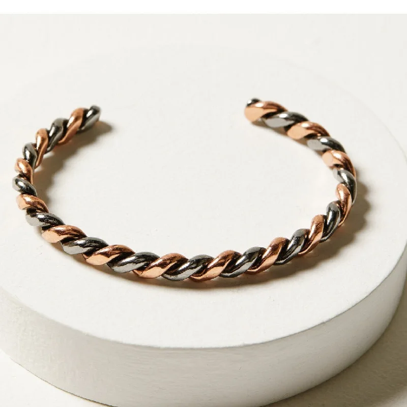 Simple tennis bracelets for women-Silver Strike Twisted Silver & Copper Cuff Bracelet