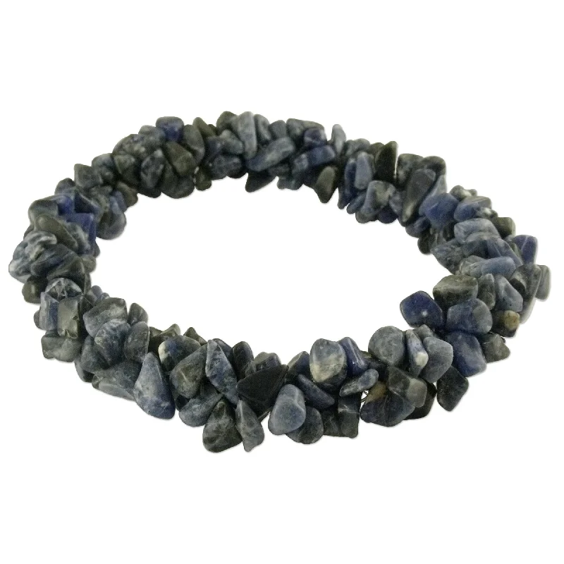 Personalized leather wristbands for men-Sodalite 'Blue Muse' Stretch Bracelet (India)