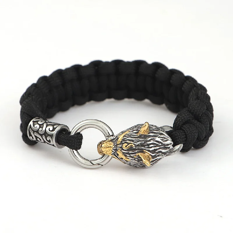 Trendy beaded bracelets for women-Stainless Steel Celtic Viking Wolf Lanyard Paracord Bracelet