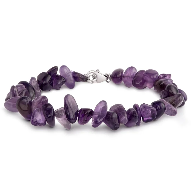 Simple gold bracelets for everyday wear-Sterling Silver Amethyst Beaded Bracelet