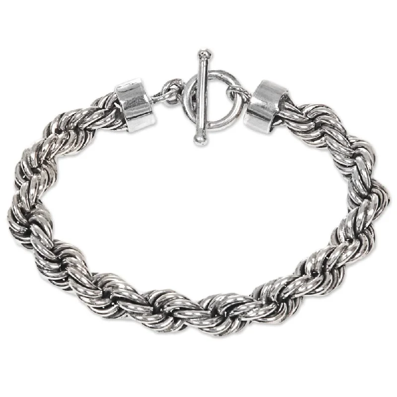 Handmade bracelets for women-Sterling Silver Chain Bracelet, 'Spiral Bound' (Indonesia) - 7'6" x 9'6"