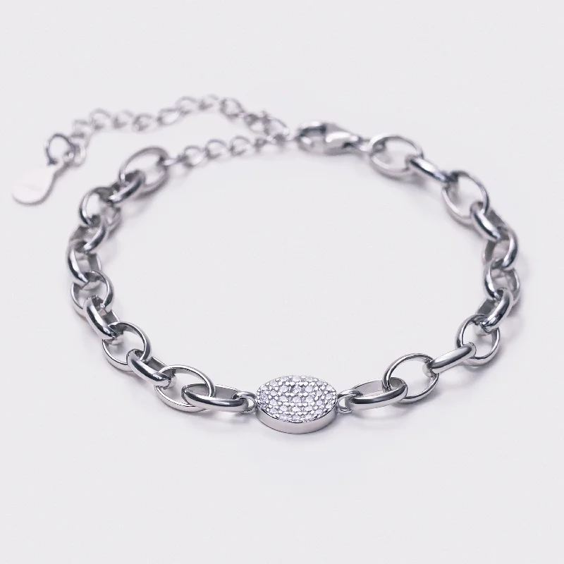 Men’s leather bracelets with charms-Sterling Silver Cz Rolo Chain Bracelet