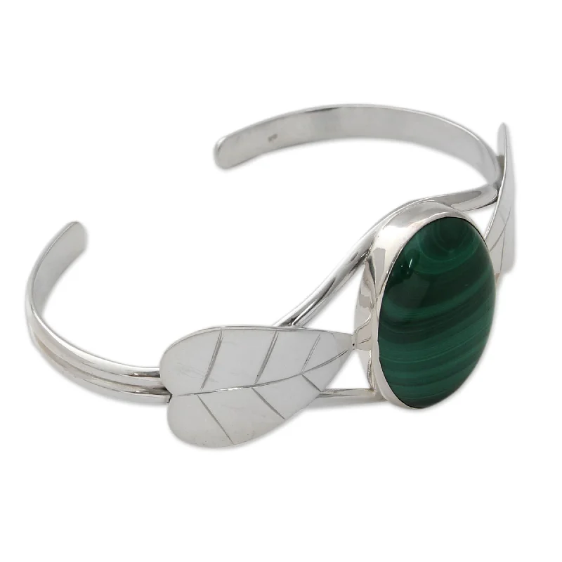 Gold bangles for women-Sterling Silver 'Ivy' Malachite Cuff Bracelet