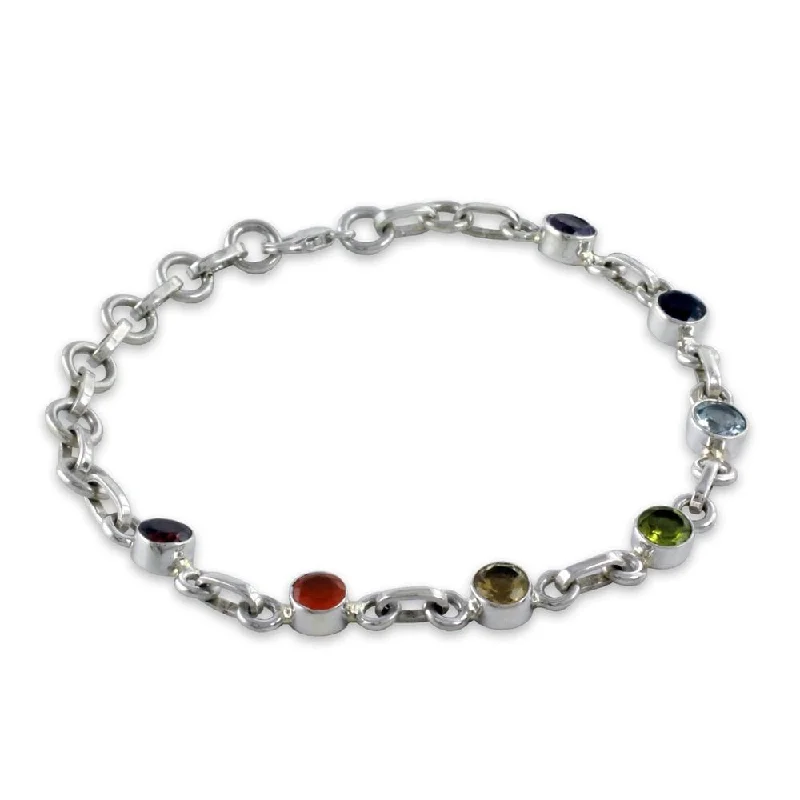 Adjustable leather bracelets for men-Sterling Silver Serenity Multi-gemstone Bracelet