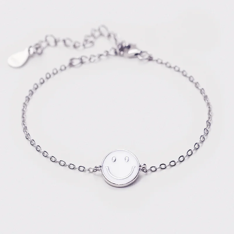 Silver bracelets with gemstones for women-Sterling Silver Smiley Face Bracelet