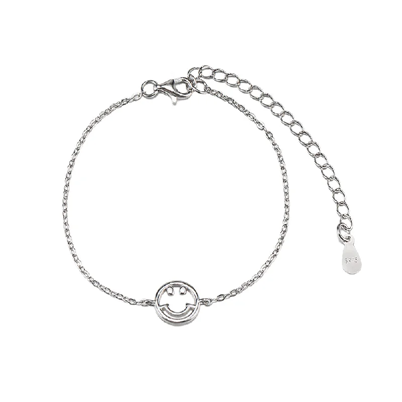 Women’s cuff bracelets with diamonds-Sterling Silver Smiley Face Bracelet