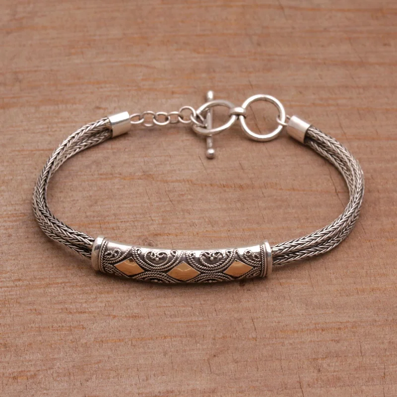 Personalized charm bangles for mothers-Sterling Silver Wristband Bracelet, 'Majapahit Princess' (Indonesia) - 7'6" x 9'6"