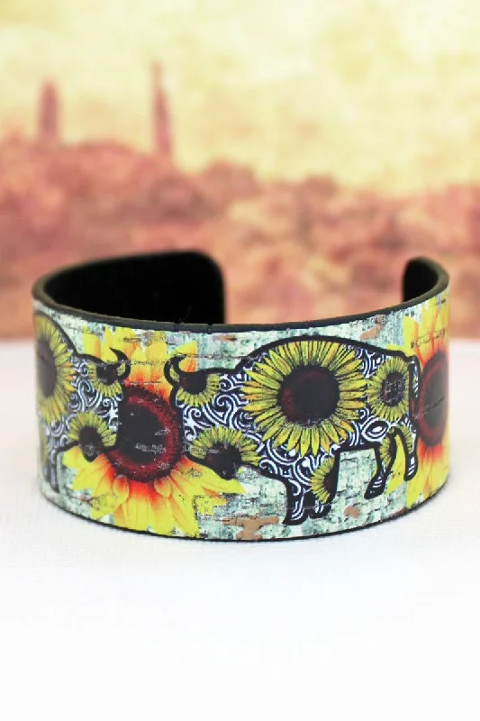 Best friendship bracelets for girls-Sunflower Buffalo Cork Cuff Bracelet