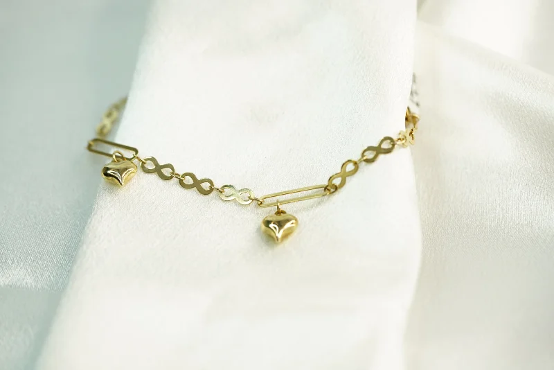 Simple gold bangles for women-14k Infinity Heart with Clip Bracelet