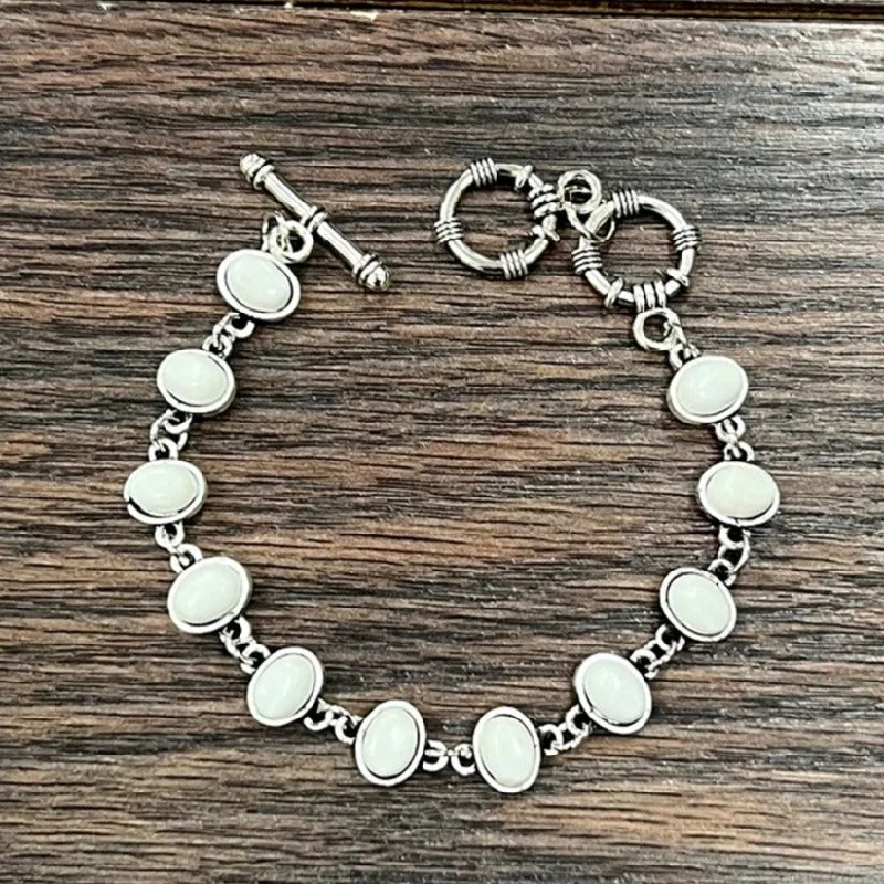 Silver bracelets for couples with initials-White Turquoise Stone Adjustable Bracelet