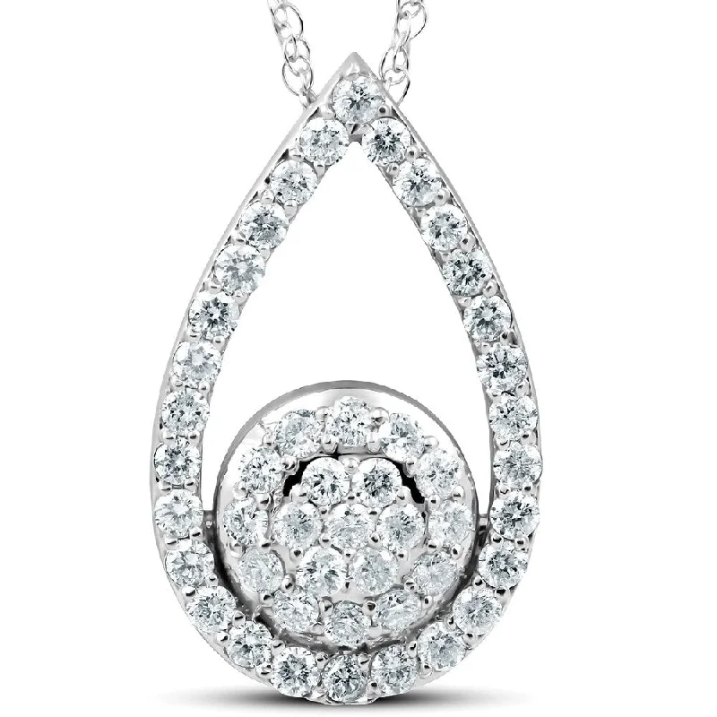 long pendant necklace for women -1 1/10Ct Diamond Circle Pear Shape Pendant 14k White Gold 1" Tall