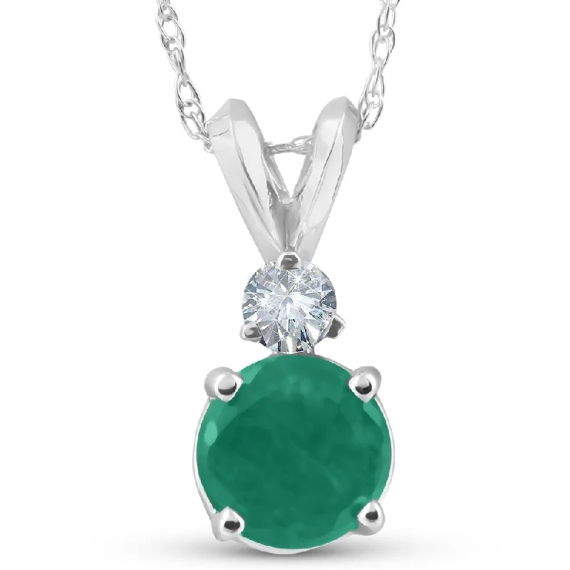 polished silver necklace for men -1 1/20ct Genuine Emerald Solitaire Pendant 14K White Gold