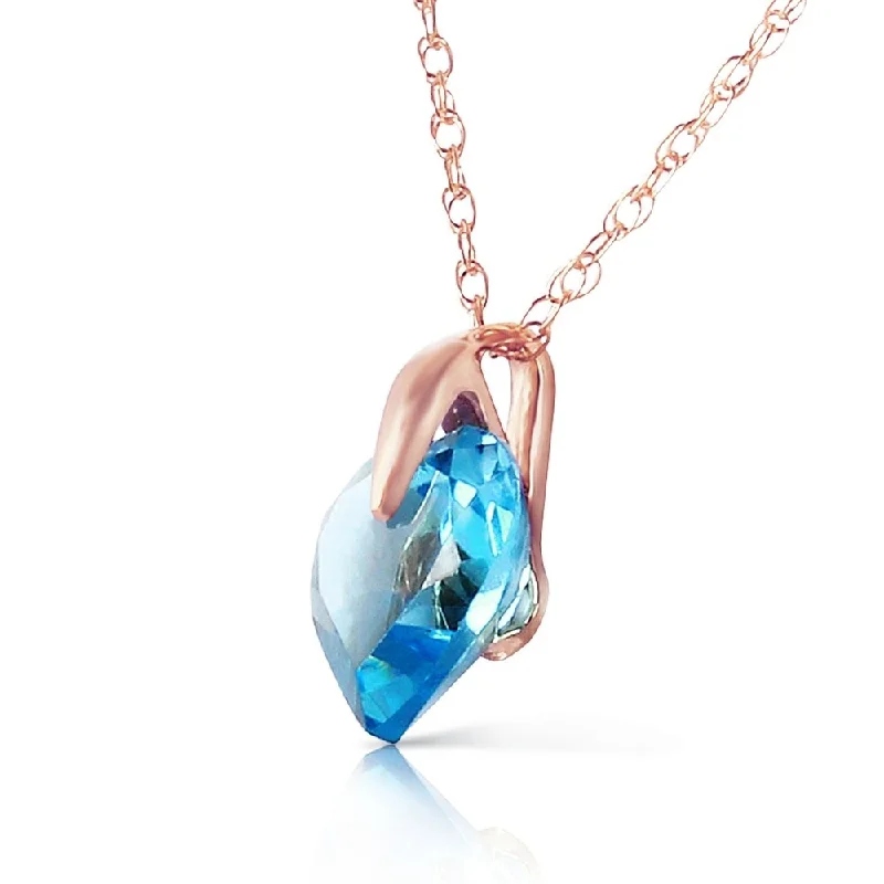 elegant diamond necklace for weddings -1.15 Carat 14K Solid Rose Gold Lonely Heart Blue Topaz Necklace