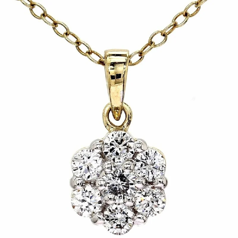 chunky silver necklace for men -1/2 Ct. Diamond Round Halo Pendant 10k Yellow Gold