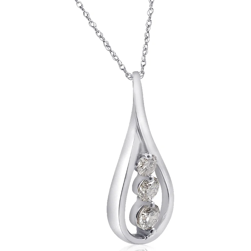 angel wing necklace for women -1/2ct 3-Stone Diamond Infinity Pendant White Gold 1" Tall