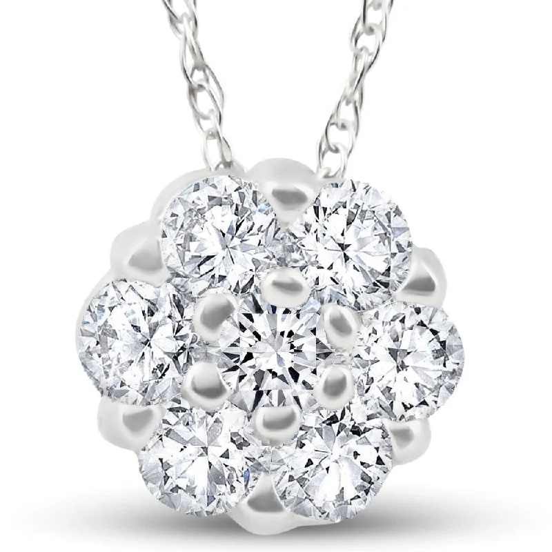 luxury gold necklace for women -1/2ct Diamond Cluster Solitaire Pendant White Gold