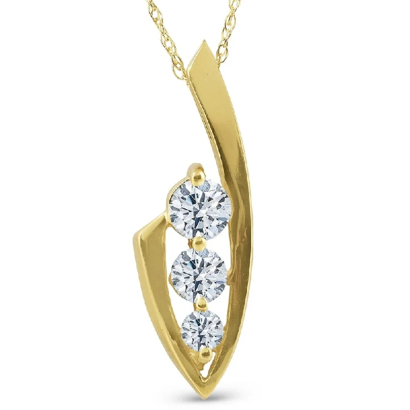 elegant pearl necklace for events -1/2ct Three Stone Diamond Yellow Gold Pendant Necklace