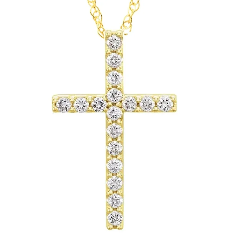 vintage gold necklace for women -1/3 Ct Diamond Cross Pendant Necklace 18" 10k Yellow Gold 21mm Tall