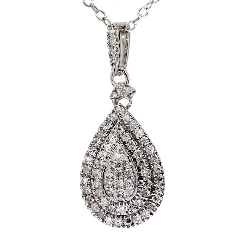 sterling silver necklace for men -1/4 Ct. Diamond Pear Shape Pave Drop Pendant 10k White Gold Womens Necklace