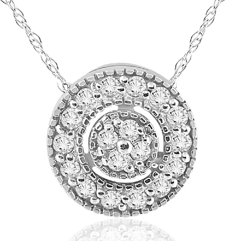 silver and gold necklace for layering -1/4 ct Lab Grown Diamond Pave Halo Pendant White Gold Womens Necklace