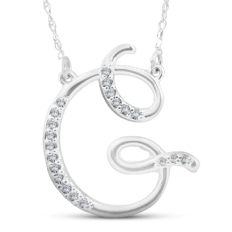 moon pendant necklace for women -1/4ct Diamond "G" Initial Pendant 18" Necklace 14K White Gold