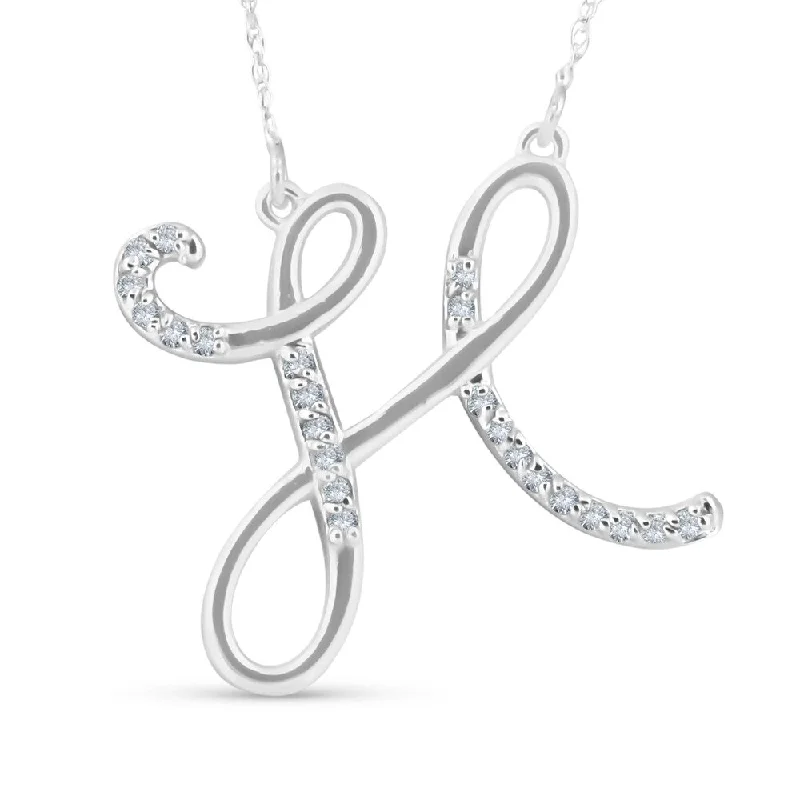 opal pendant necklace for women -1/4ct Diamond "H" Initial Pendant 18" Necklace 14K White Gold