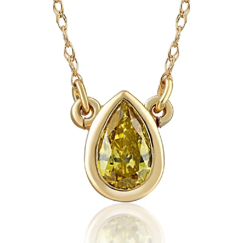 vintage-inspired necklace for women -1/4ct Fancy Yellow Pear Solitaire Diamond Necklace Yellow Gold Lab Grown Pendant