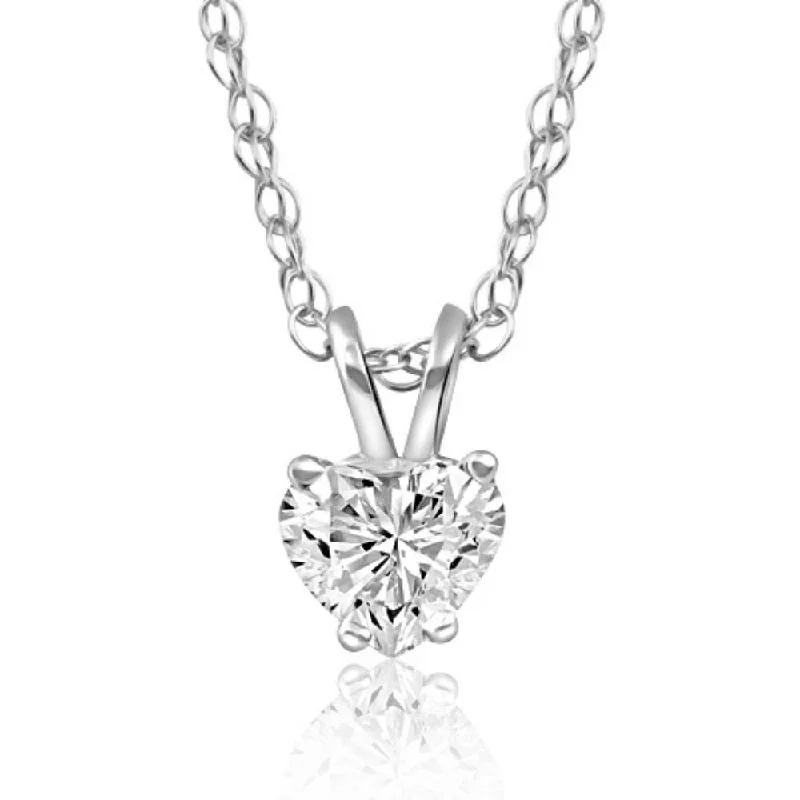 boho style necklace for summer -1/4Ct Heart shape Natural Diamond Solitaire Pendant White or Yellow Gold Necklace