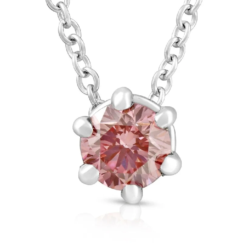 simple necklace for special occasions -1/4Ct Pink Diamond Solitaire Floating Pendant 14k White Gold Lab Grown Necklace