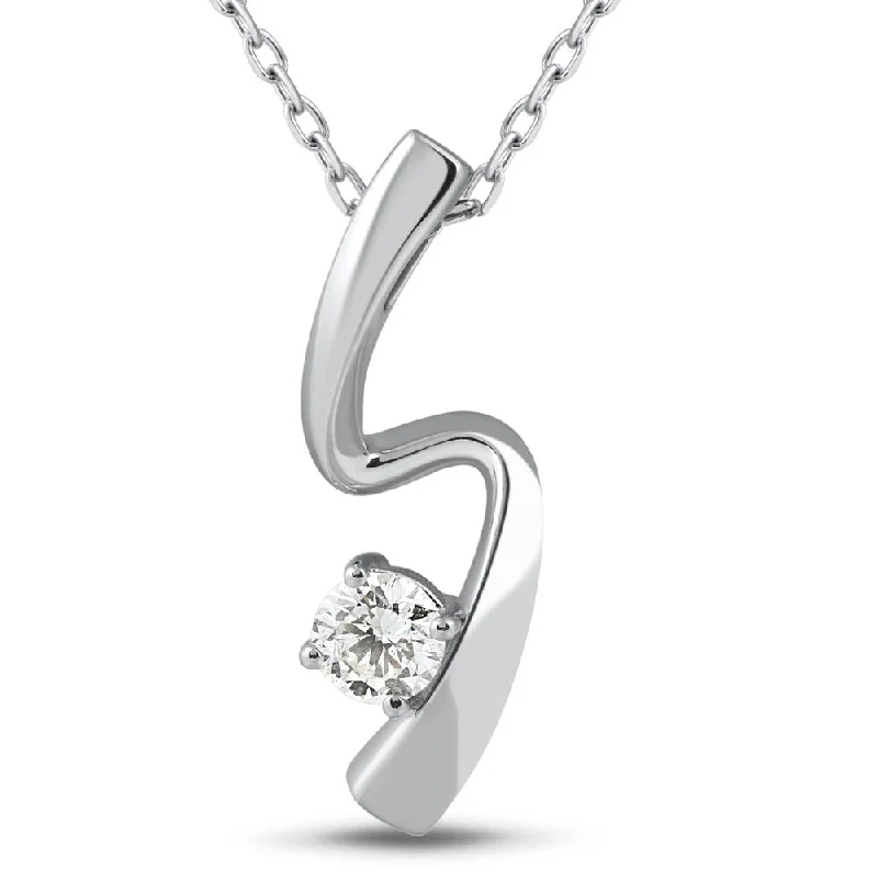 delicate gold necklace for daily wear -1/4ct Solitaire Diamond White Gold Freeform Pendant & Chain Womens Jewelry