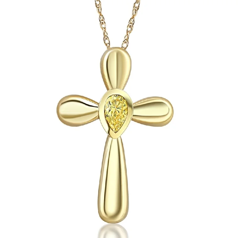 sterling silver heart necklace -1/4ct Yellow Diamond Pear Shape Cross Pendant Lab Grown Yellow Gold Necklace