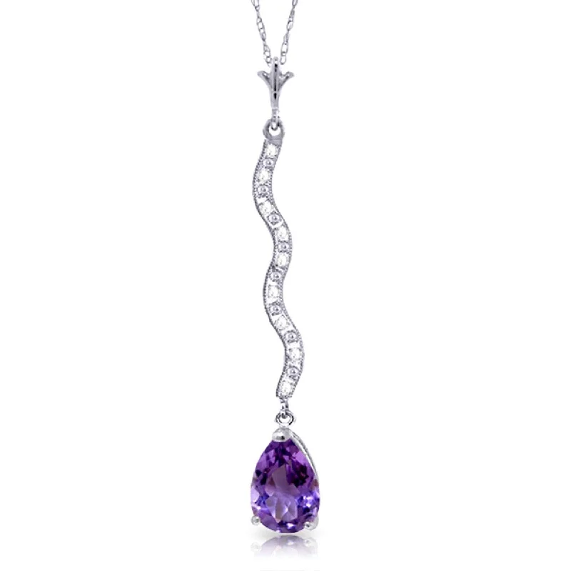 silver heart necklace for women -1.79 Carat 14K Solid Gold Elegant Necklace Diamond Amethyst Certified