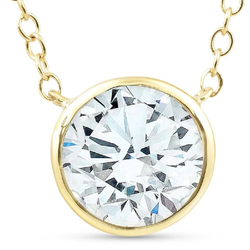 oval pendant necklace for women -1.88Ct Round Solitaire Diamond Bezel Pendant Yellow Gold Lab Grown