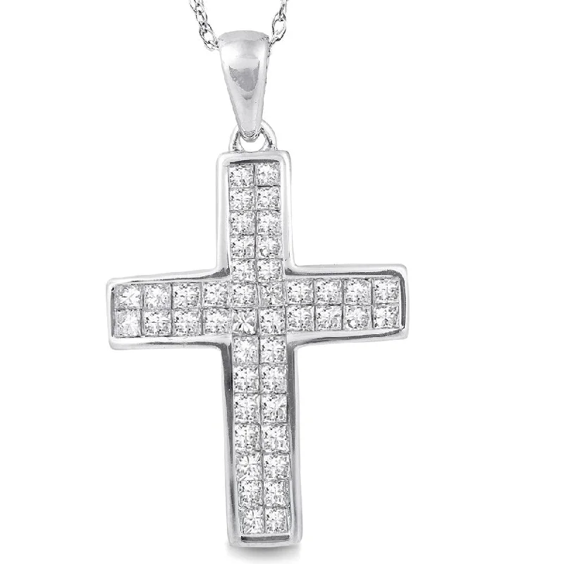 minimalist gold necklace -1 Ct Princess Cut Diamond Cross Pendant 10k White Gold & 18" Chain 1" Tall