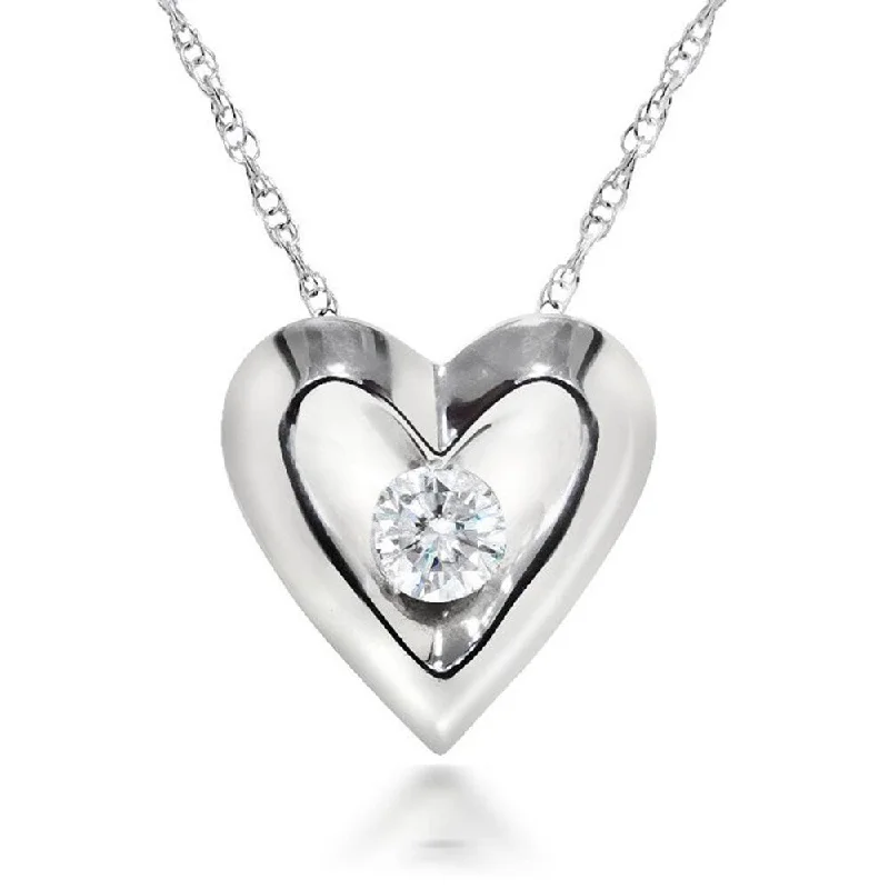 tribal style necklace for men -10k White Gold 1/5 CT Round Diamond Heart Pendant Necklace