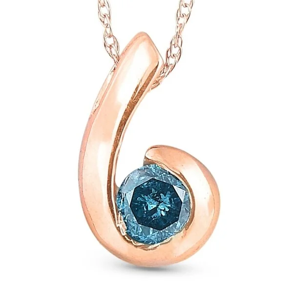 contemporary pendant necklace for women -14K Rose Gold 1/4ct Blue Diamond Solitaire Pendant