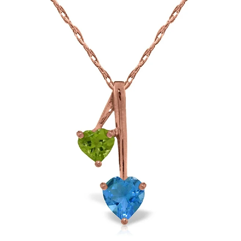 minimalist gold necklace -14K Rose Gold Hearts Necklace w/ Natural Blue Topaz & Peridot