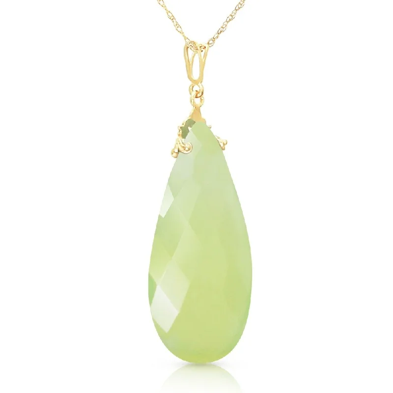 cute charm necklace for kids -14K Solid Gold Necklace with Briolette 31x16 mm Prehnite Color Chalcedony