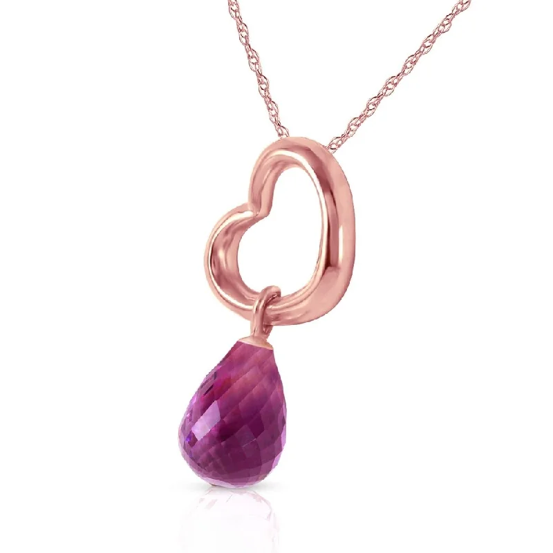 birthstone necklace for women -14K Solid Rose Gold Heart Necklace with Dangling Natural Amethyst