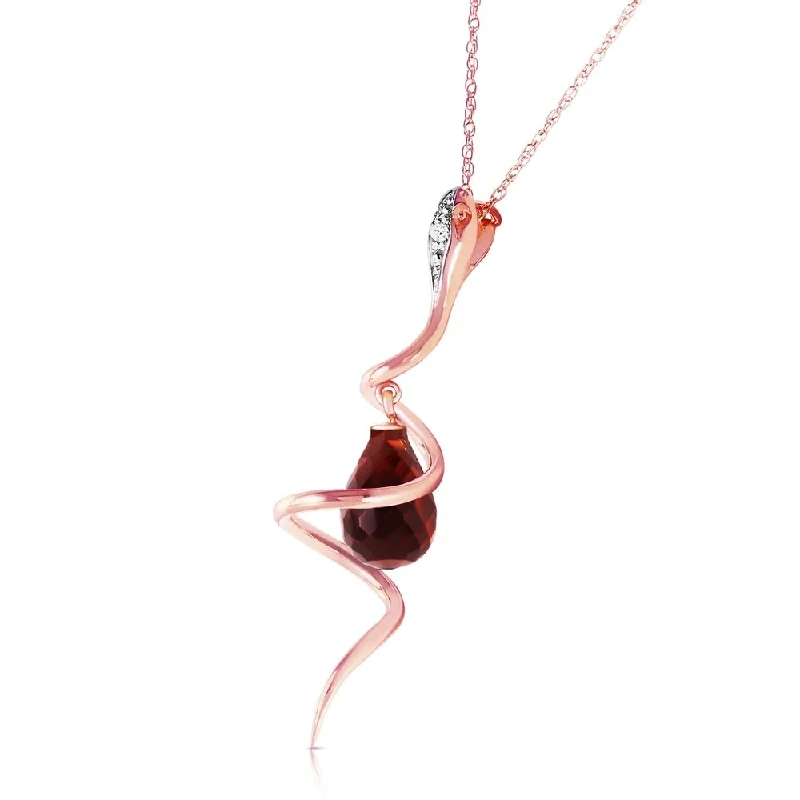 sterling silver necklace for men -14K Solid Rose Gold Snake Necklace withDangling Briolette Garnet & Diamond