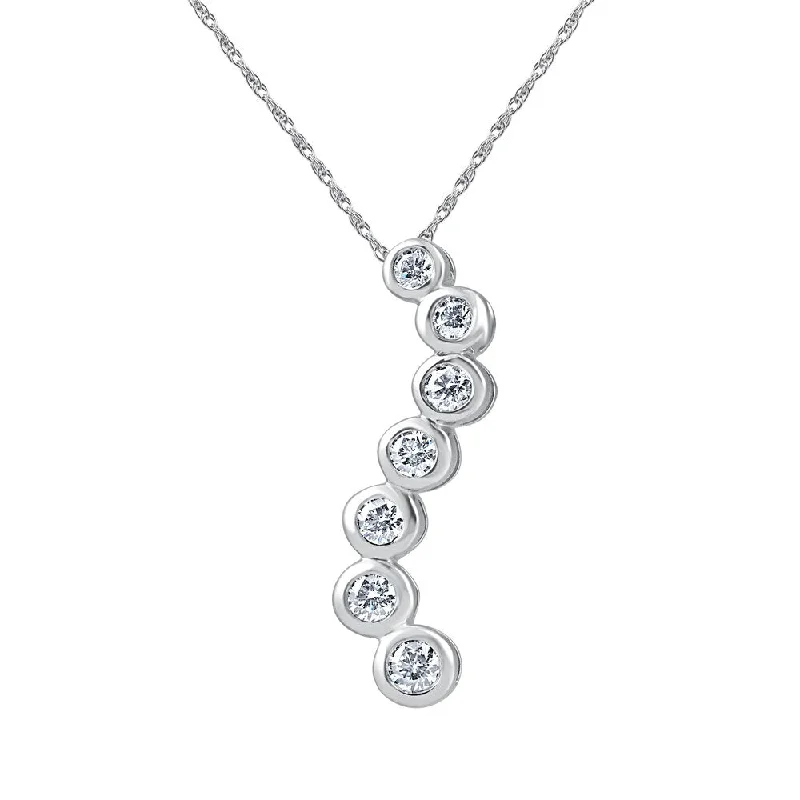 cute necklace for teenage girls -14k White Gold 1 1/2ct TDW Diamond Bezel Journey Pendant Necklace 18" Chain