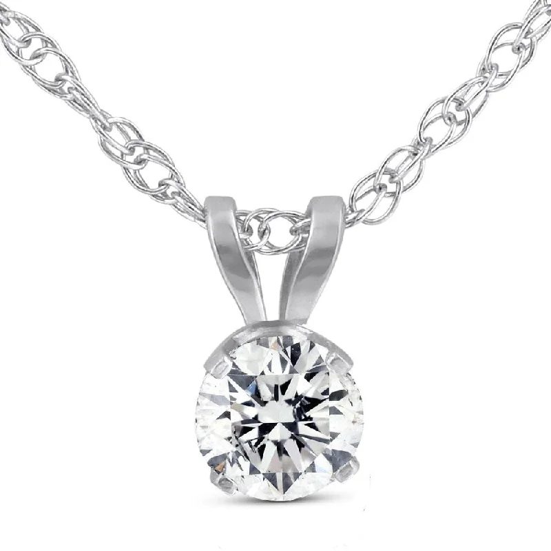 long necklace for layering -14k White Gold 1/3 Ct TDW Solitaire Round Diamond Pendant