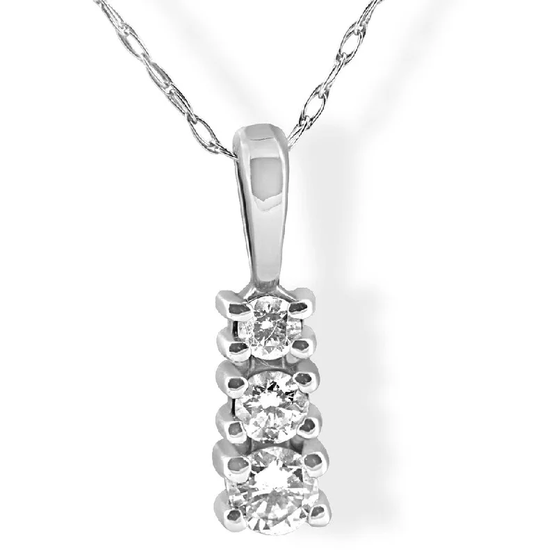 casual necklace for men -14K White Gold 1/4 ct TDW Diamond Three Stone Pendant