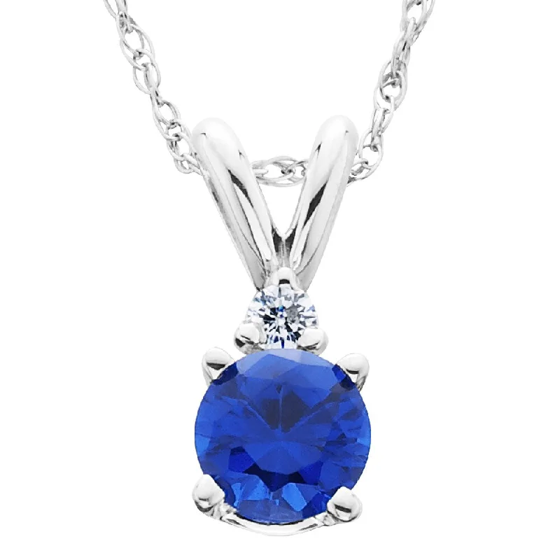 vintage-inspired necklace for women -14k White Gold 1ct TDW Created Blue Sapphire & Diamond Solitaire Pendant (H-I,I2-I3)