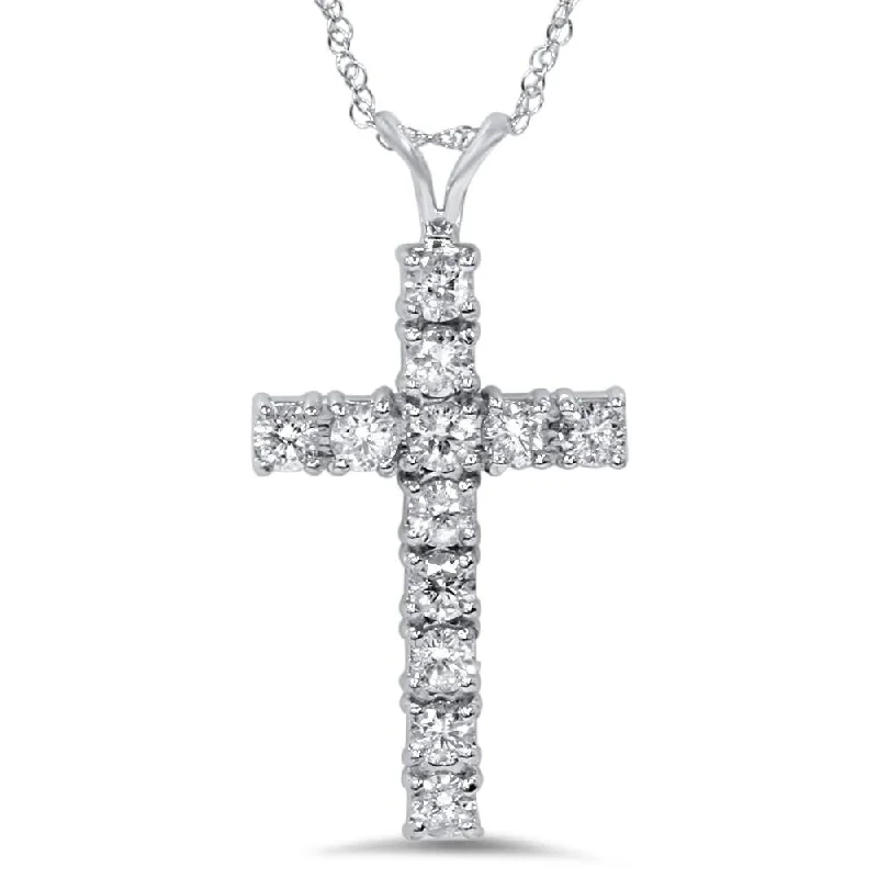 crystal necklace for weddings -14k White Gold 1ct TDW Diamond Cross Necklace