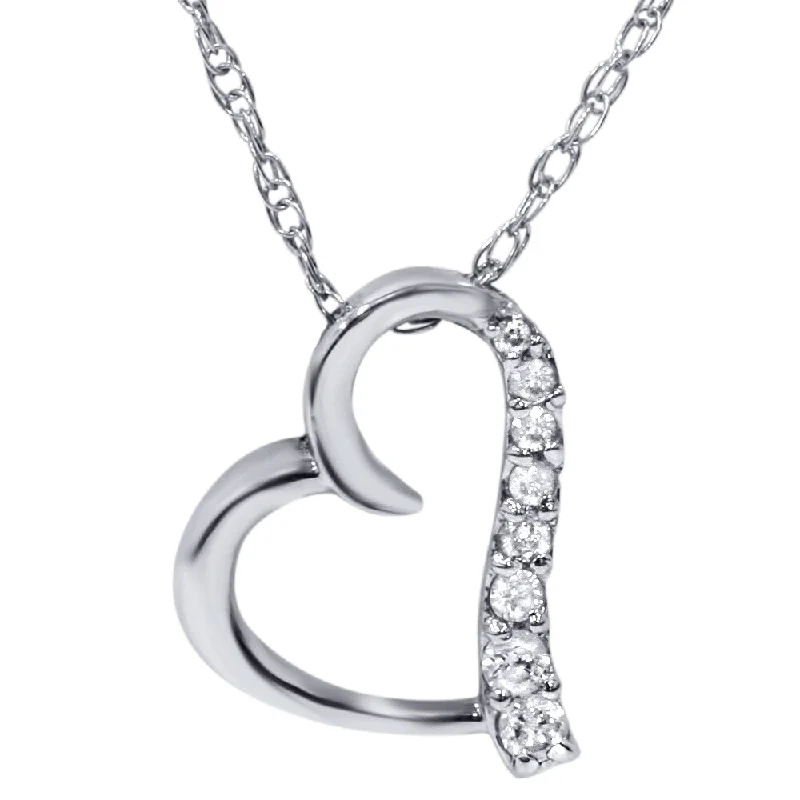 men’s leather necklace with pendant -14k White Gold Diamond Accent Heart Necklace