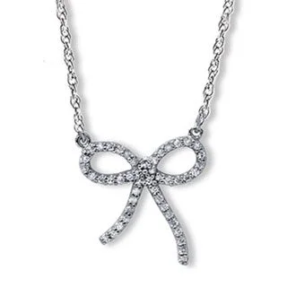 vintage necklace for women -14k White Gold Petite Diamond Bow Necklace