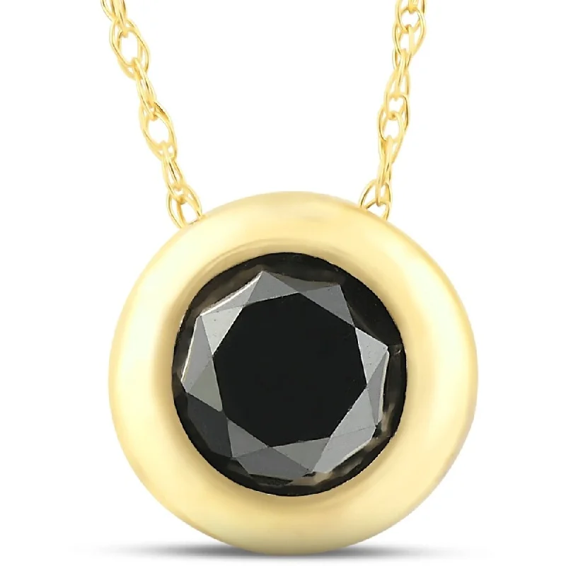 gold pendant necklace for men -14k Yellow Gold 1 1/10 Ct Black Diamond Solitaire Bezel Pendanat