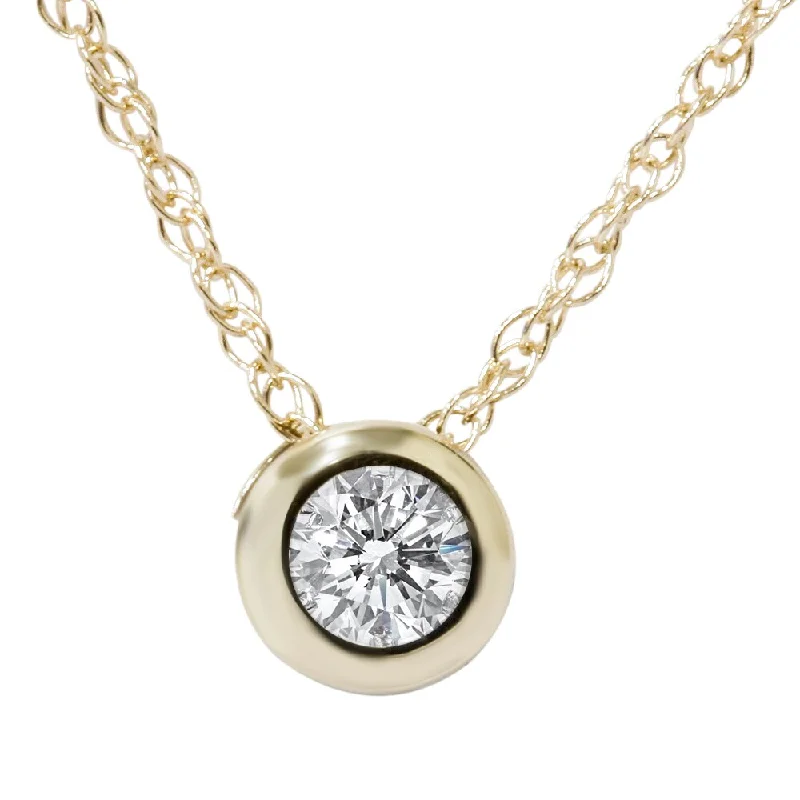 custom nameplate necklace -14K Yellow Gold 1/ 3CT TDW Genuine Diamond Round Brilliant Cut Solitaire Pendant