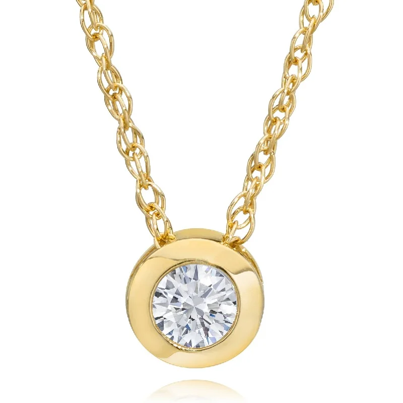 multi-layer necklace for women -14K Yellow Gold 1/4ct Round Lab Created Diamond Solitaire Bezel Pendant